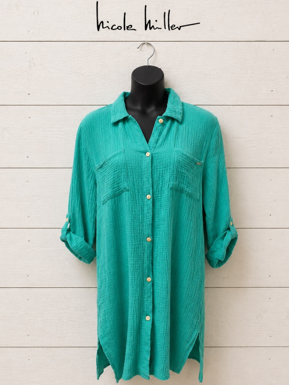 NICOLE MILLER – Green Textured Tunic Dress (L)